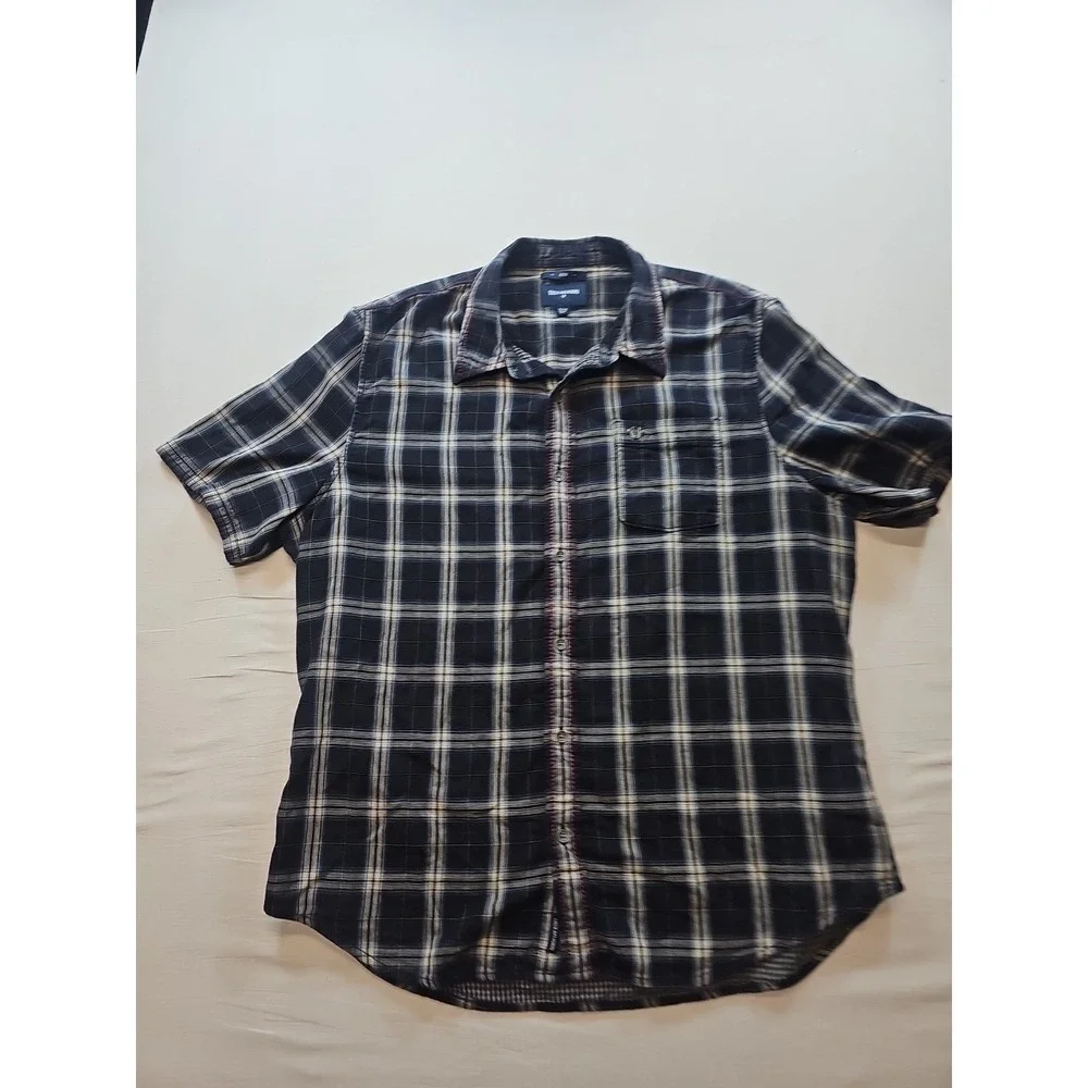 True Religion Mens Western Shirt  Slim Fit Size XL Plaid Dark Blue